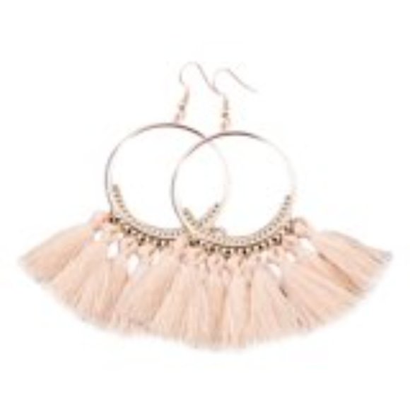 Round Circle Tassel Drop Earrings Bohemian Fringe Earrings (Pair) - Picture 3 of 10